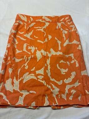 J.Crew Metallic Gold Floral Orange Linen Pencil Skirt Size 8